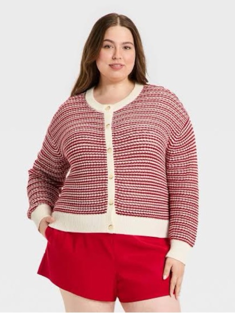 NWT Target Universal Thread Striped Red and Cream Button-Front Cardigan Sweater